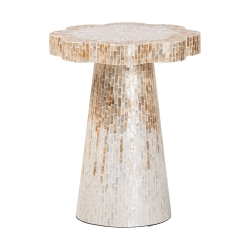 bali & pari Beile Capiz Shell Pedestal End Table - Mother of Pearl Scalloped Accent Table with Textured Inlay Surface for Living Room or Lounge Space